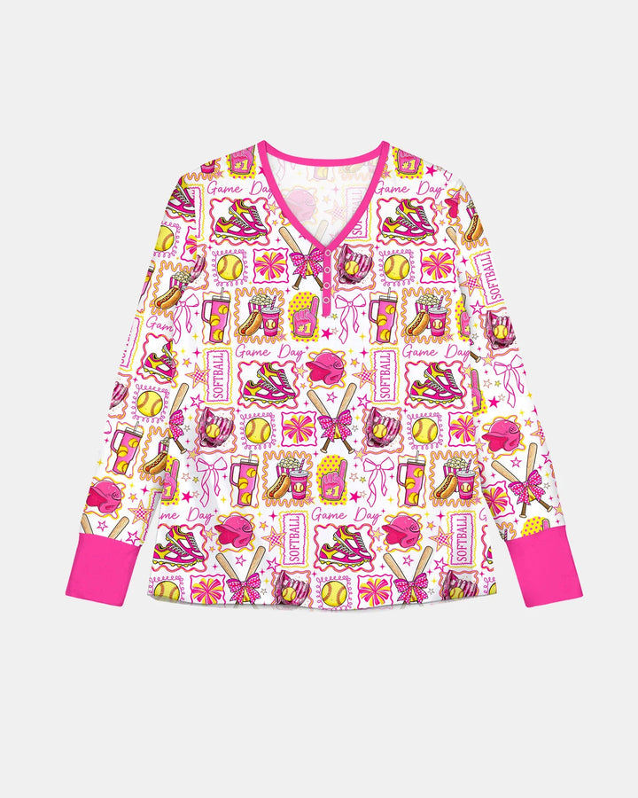 Pink Softball Game Day Bamboo Women Pajama Set