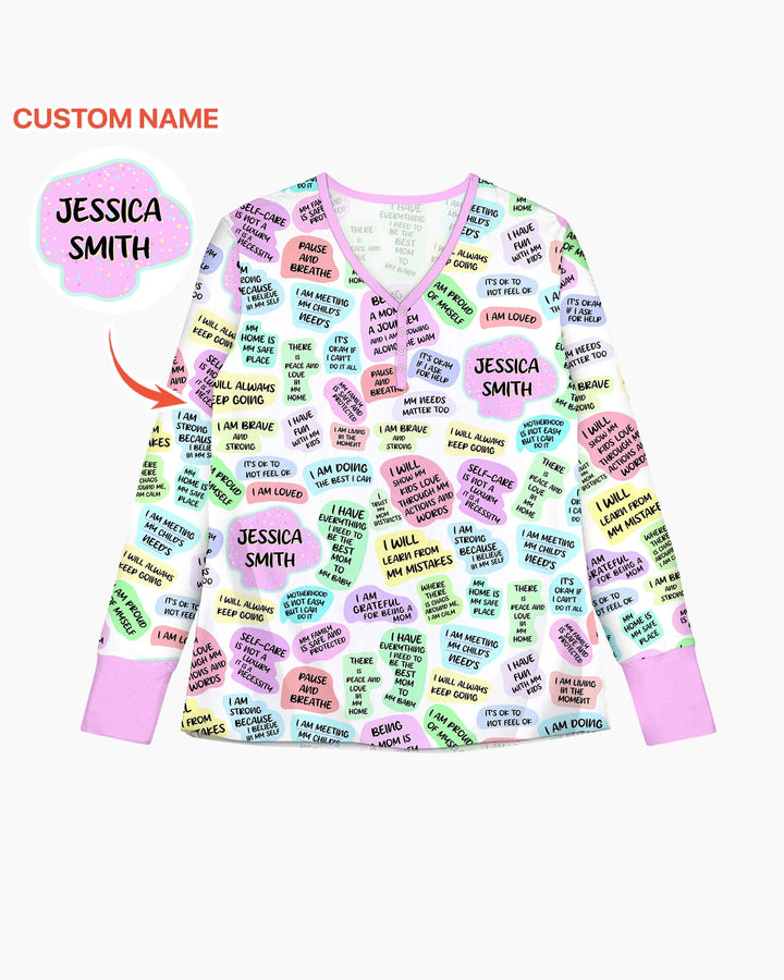 Conjunto de pijama de bambú con afirmación diaria para mamá y bebé