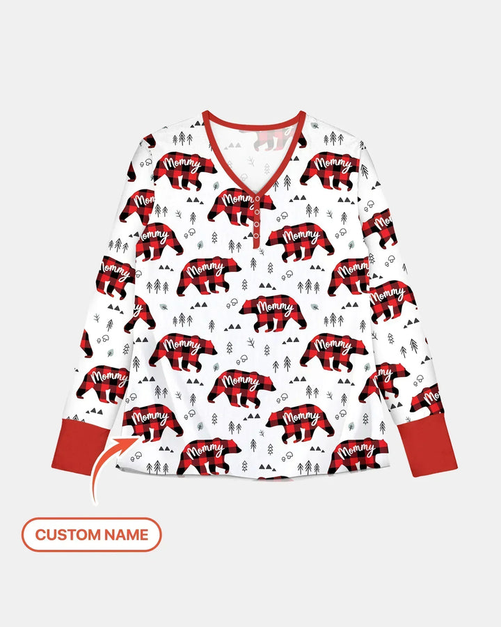 Custom Name Family Bear Matching Bamboo Women Pajama Set