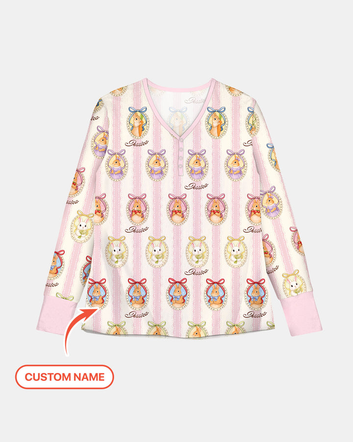 Custom Name Vintage Easter Bunny Women Pajama Set