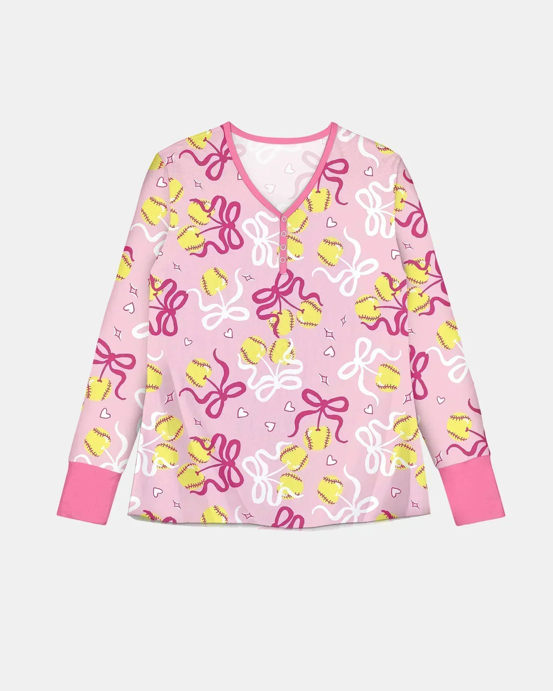 Softball Cherry Mom And Girl Matching Bamboo Women Pajama Set