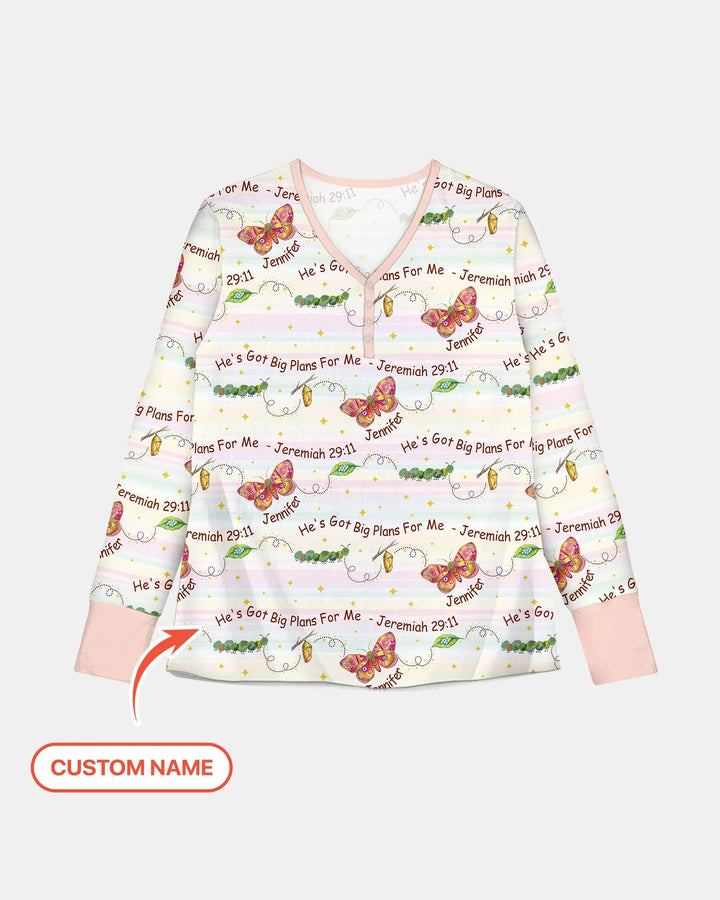 Personalisiert: Er hat Großes mit mir vor, Pyjama-Set für Damen aus Bambus