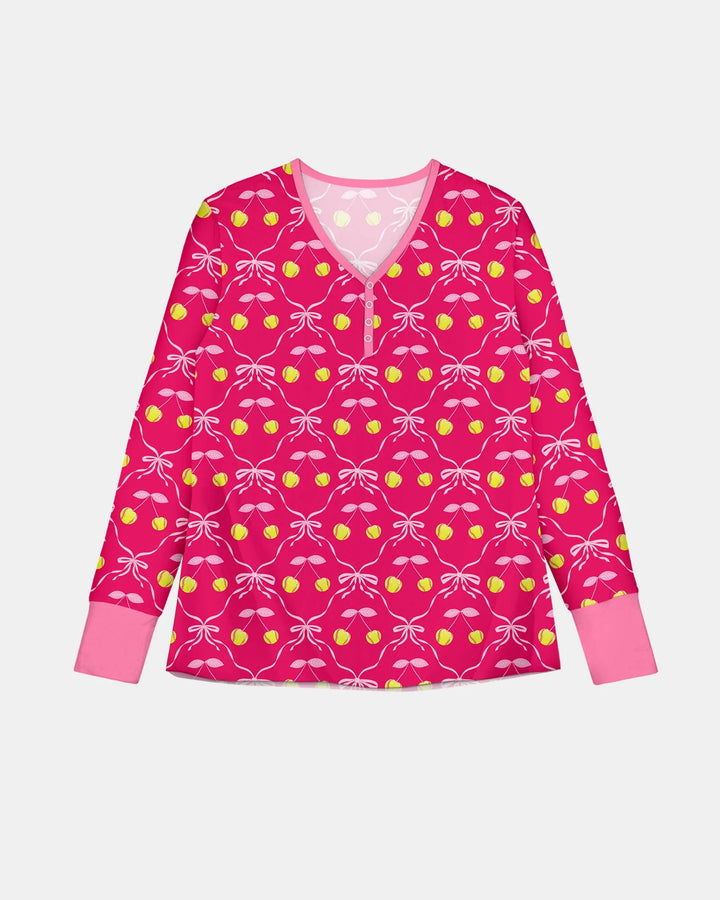 Conjunto de pijama de bambú a juego para mujer, mamá e hija, de béisbol y sóftbol con cerezas
