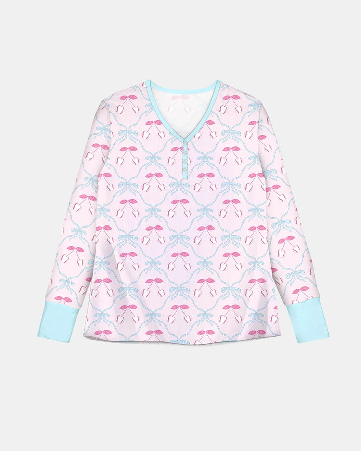 Conjunto de pijama de bambú a juego para mujer, mamá e hija, de béisbol y sóftbol con cerezas
