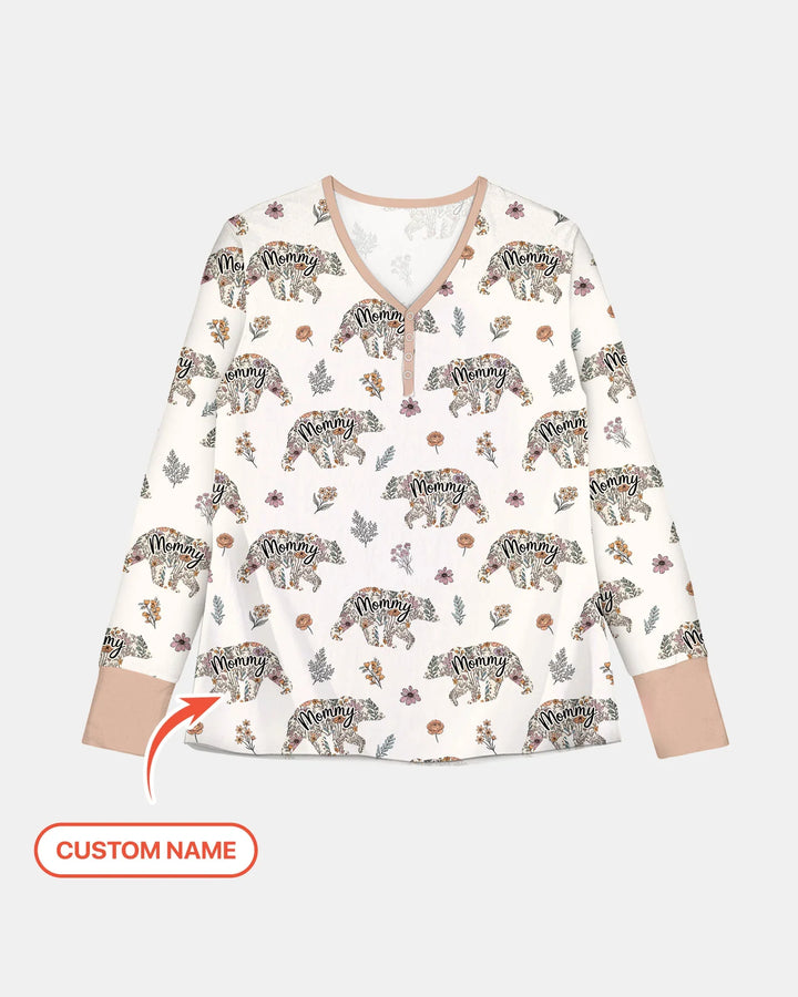 Custom Name Floral Bear Family Matching Bamboo Women Pajama Set