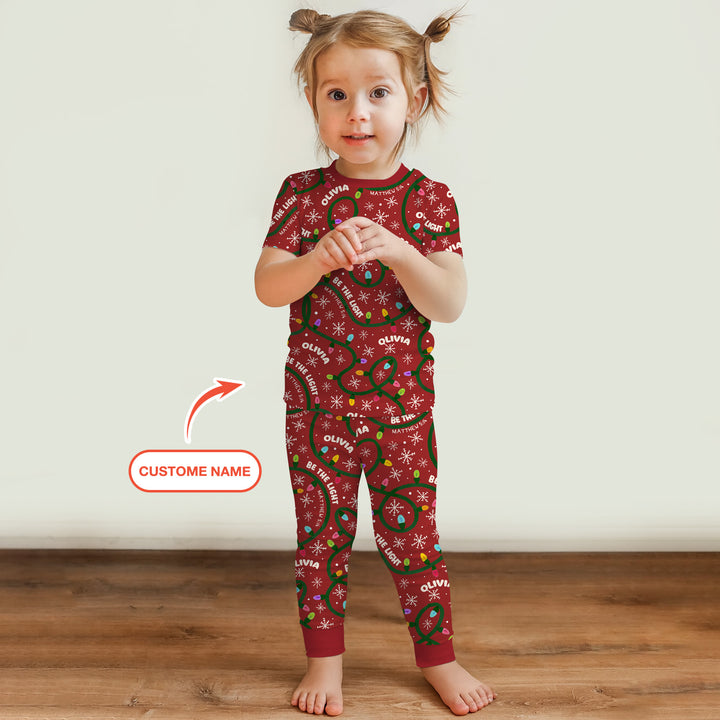 Custom Name Be The Light Christmas Two Piece Short Sleeve Pajama Set
