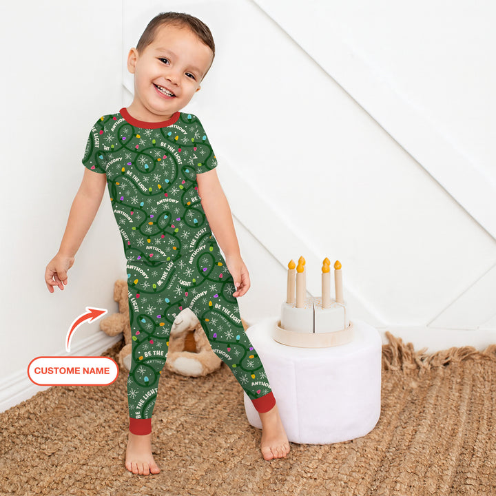Custom Name Be The Light Christmas Two Piece Short Sleeve Pajama Set