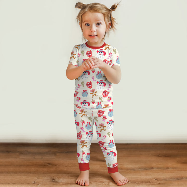 Lovely Western Christmas Girl Two Piece Short Sleeve Pajama Set