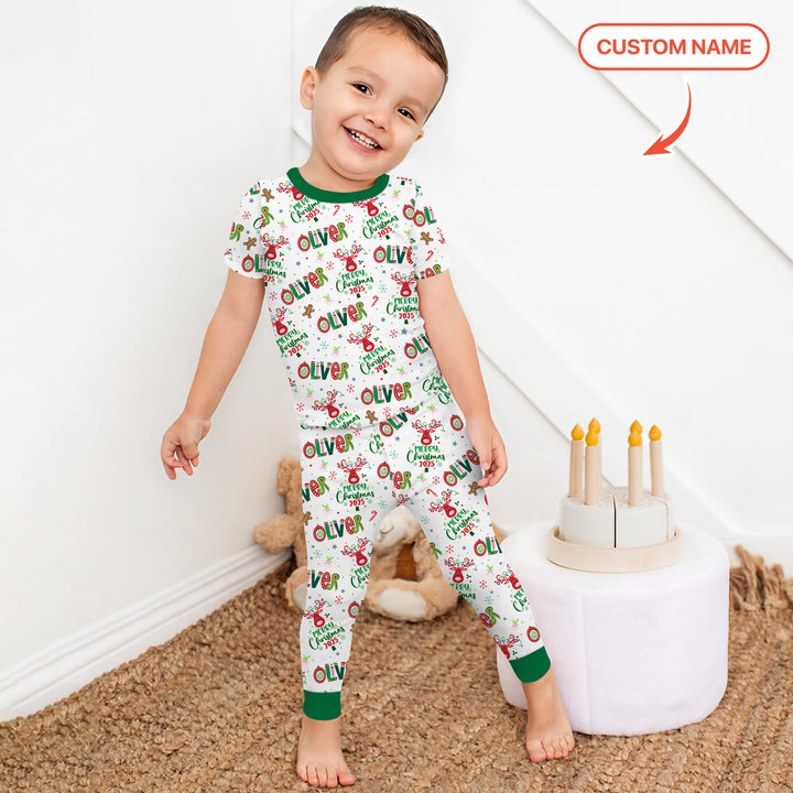Custome Name "Whimsical Little Green" Two Piece Short Sleeve Pajama Set