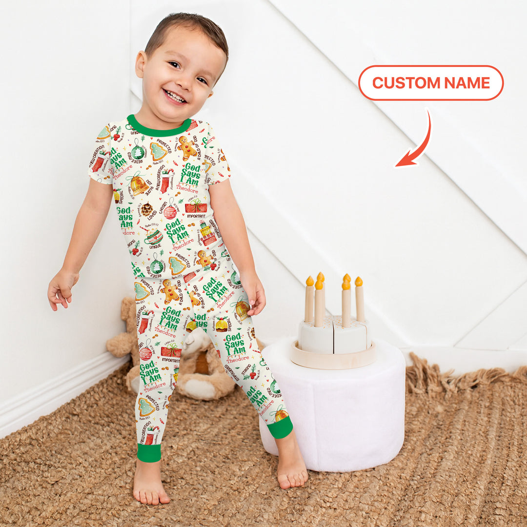 God Says I Am Custom Name Joyful Christmas Two Piece Short Sleeve Pajama Set