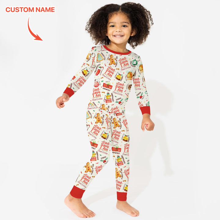 God Says I Am Custom Name Joyful Christmas Two Piece Long Sleeve Pajama Set