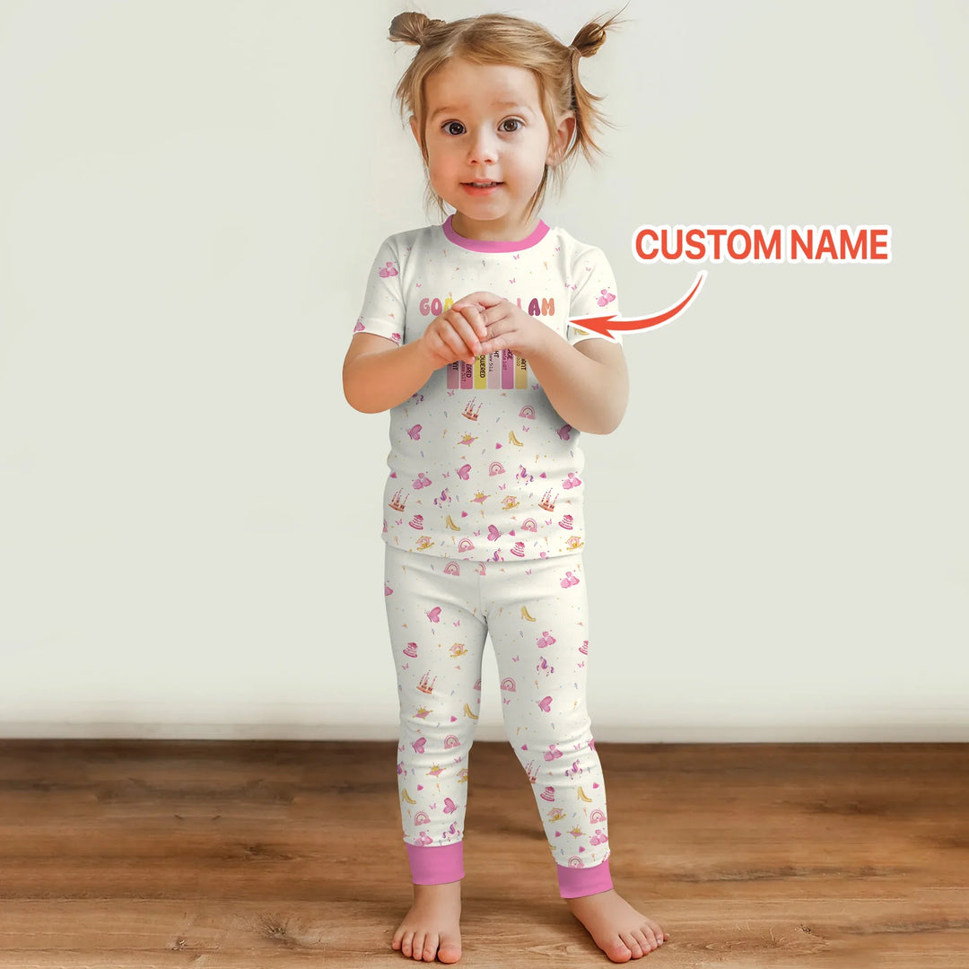 God Says I Am Name Letter In Bible Two Piece Short Sleeve Pajama Set , God Says I Am Name Letter In Bible Two Piece Short Sleeve Pajama Set - 12-18M