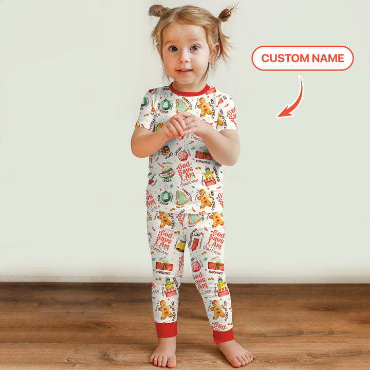 God Says I Am Custom Name Joyful Christmas Two Piece Short Sleeve Pajama Set