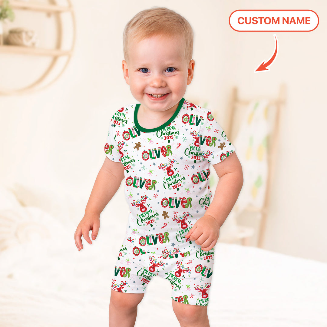 Custome Name "Whimsical Little Green" Two Piece Short Sleeve Shorts Pajama Set