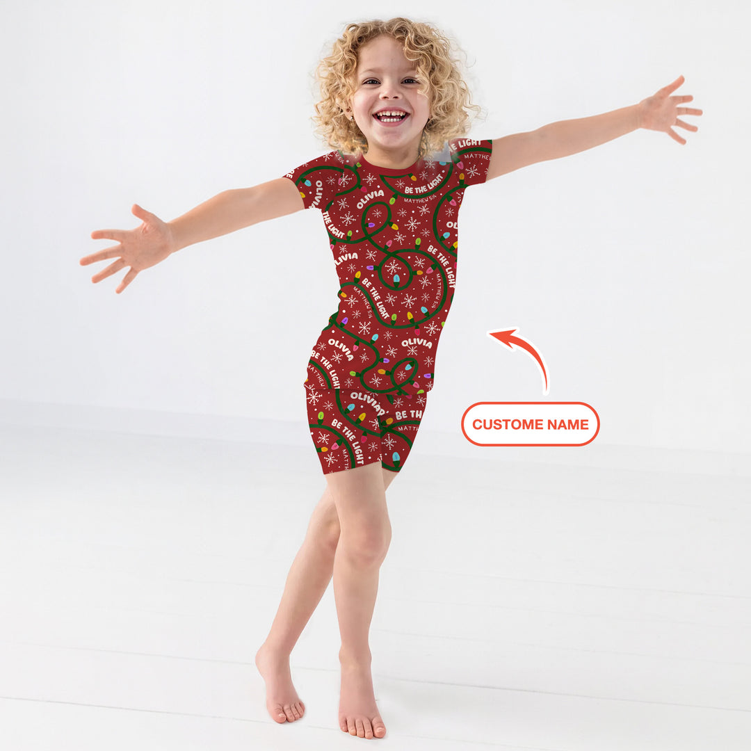Custom Name Be The Light Christmas Two Piece Short Sleeve Shorts Pajama Set