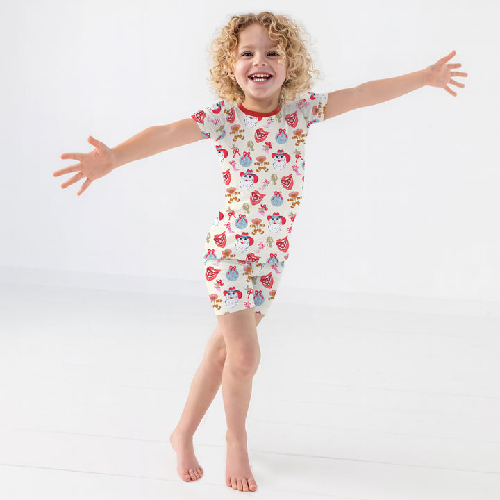 Lovely Western Christmas Girl Two Piece Short Sleeve Shorts Pajama Set