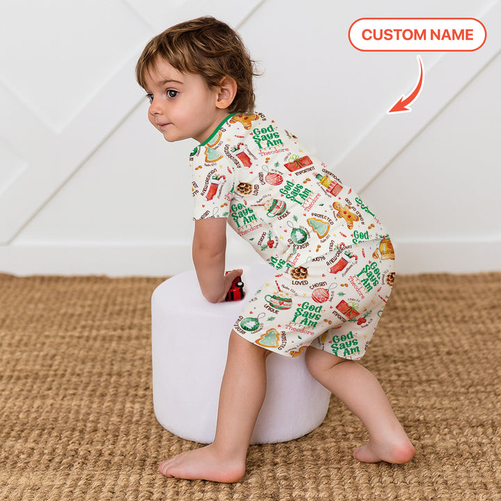 God Says I Am Custom Name Joyful Christmas Two Piece Short Sleeve Shorts Pajama Set