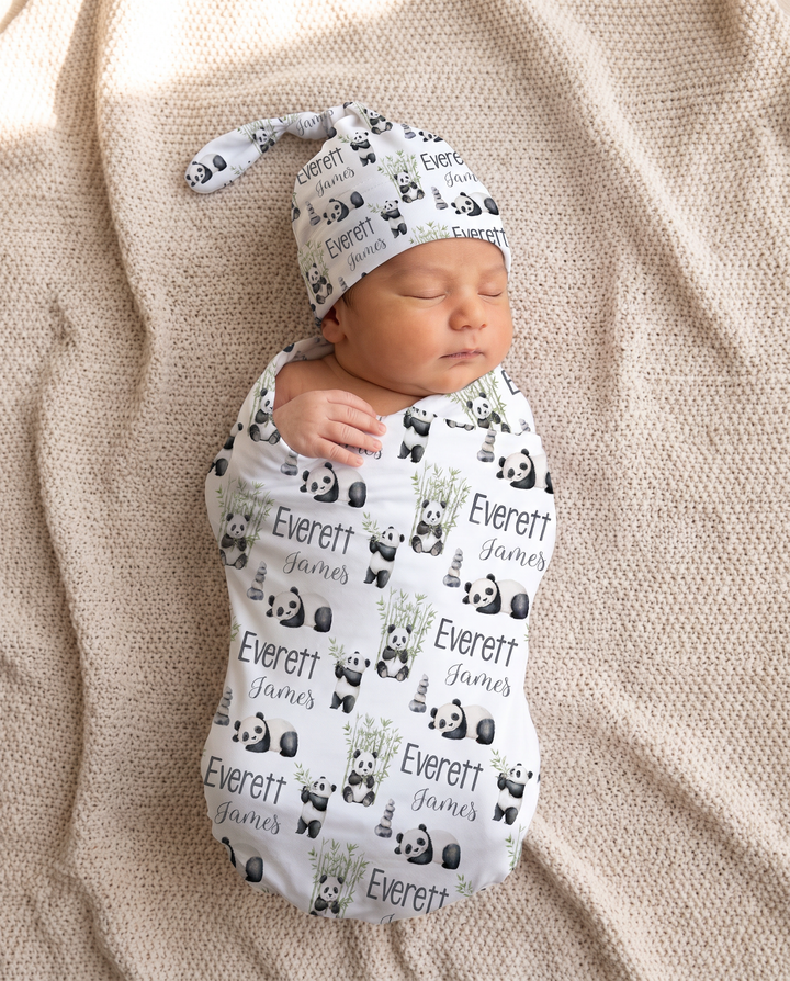 Personalized Panda Baby Bamboo Swaddle Blanket
