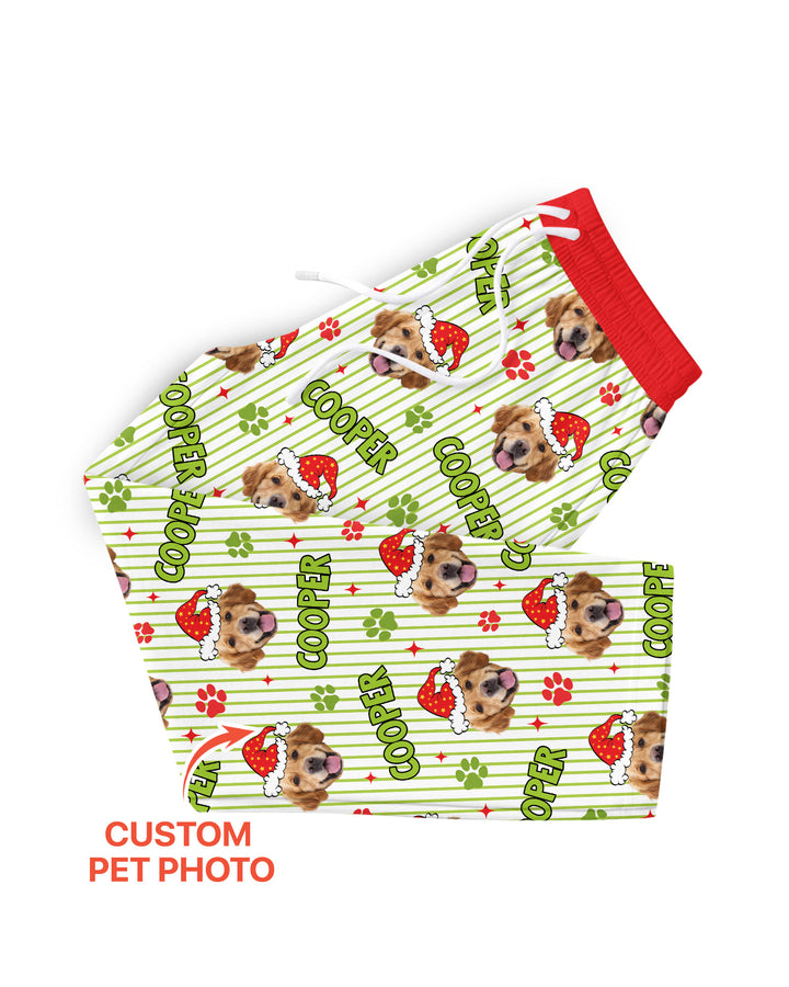Personalized Pink Santa Dog Bamboo Men's Pajama Set