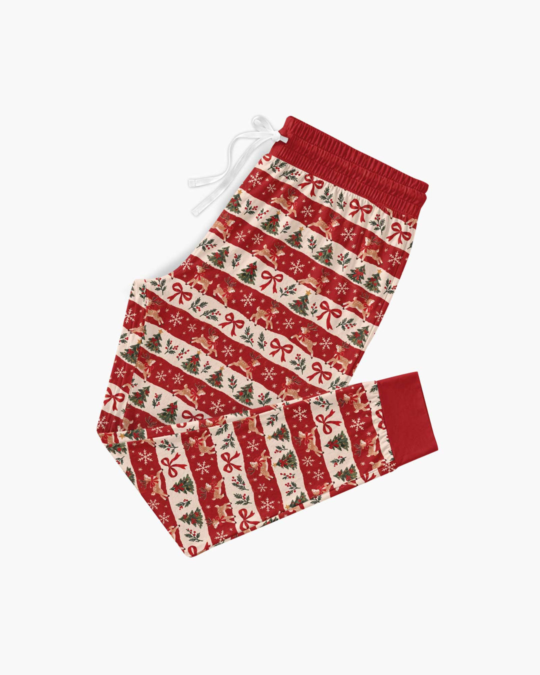Vintage Reindeer Christmas Stripes Bamboo Women Pajama Set
