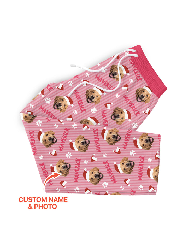 Custom Pet Photo Christmas Paws Stripe Bamboo Men's Pajama Set