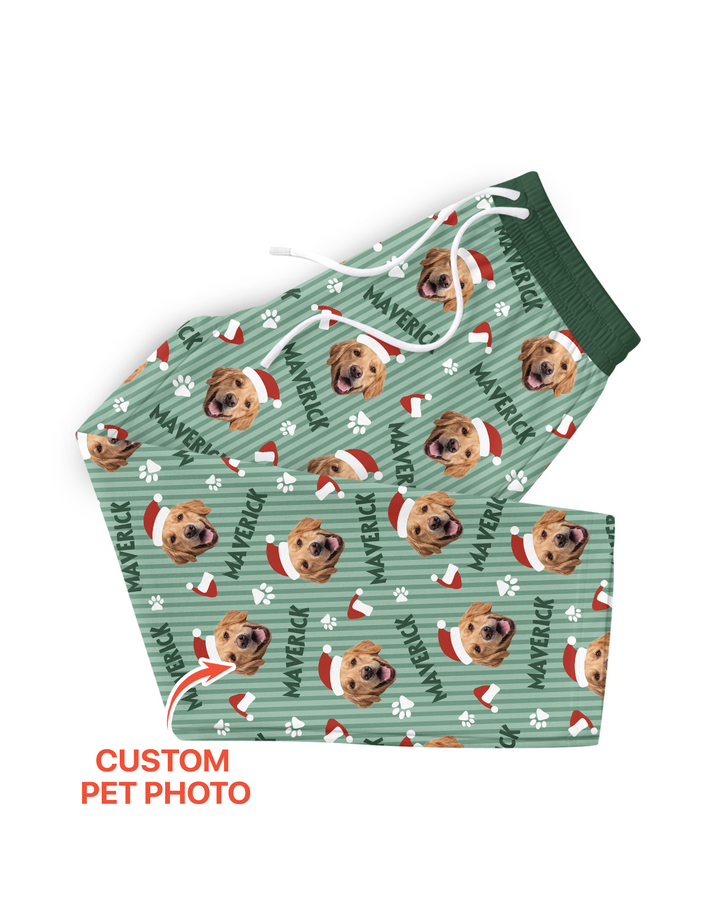 Custom Pet Photo Christmas Paws Stripe Bamboo Men's Pajama Set
