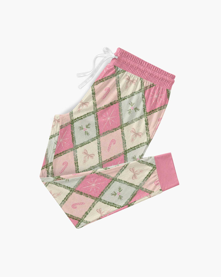 Pink Christmas Patchwork Mommy & Me Matching Bamboo Women Pajama Set