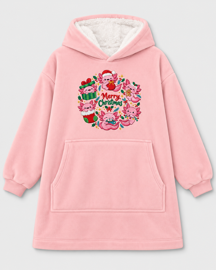 Merry Axolotlmas Embroidered Bamboo Blanket Hoodie
