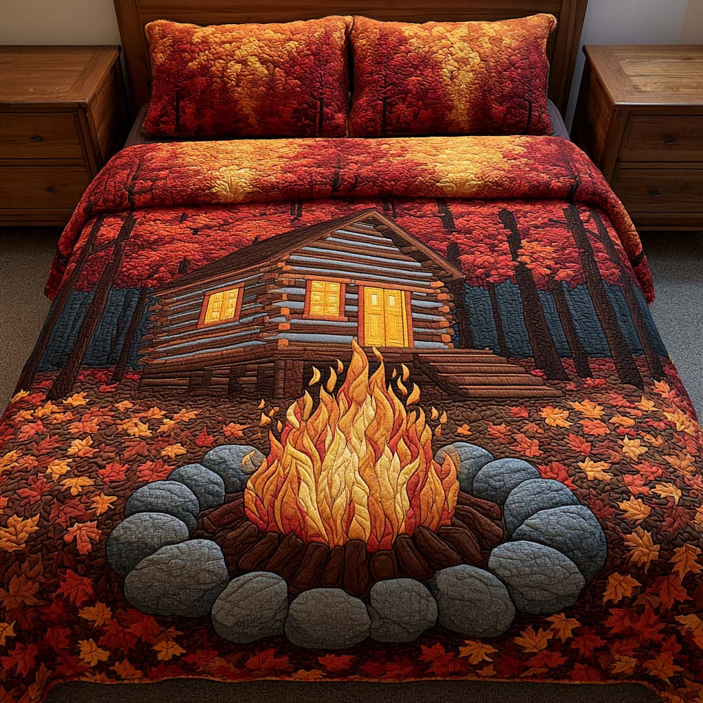 Peaceful Log Cabin Bamboo Quilt Bedding Set