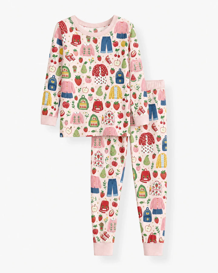 Strawberry School Style Bamboo Two Piece Long Sleeve Pajama Set