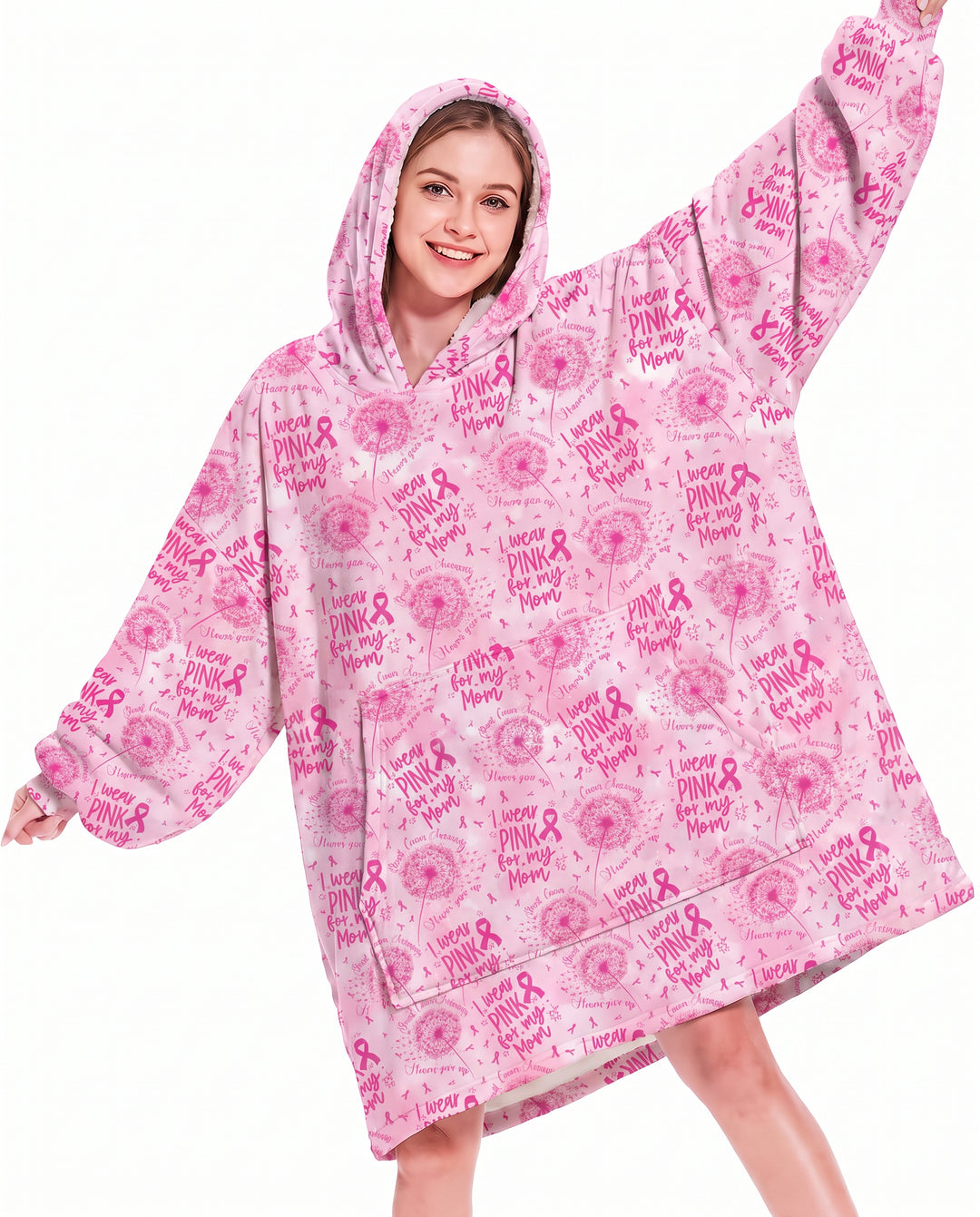 I Wear Pink For My Mom Bamboo Blanket Hoodie