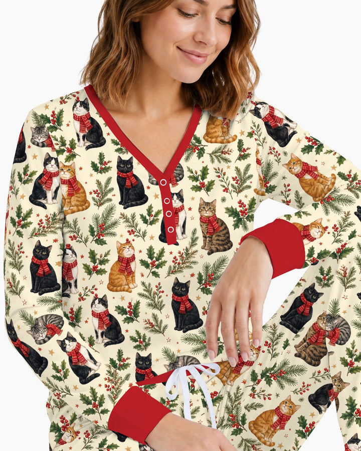 Christmas Cat Carolers Bamboo Women Pajama Set