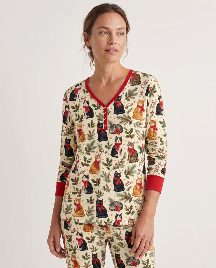 Christmas Cat Carolers Bamboo Women Pajama Set