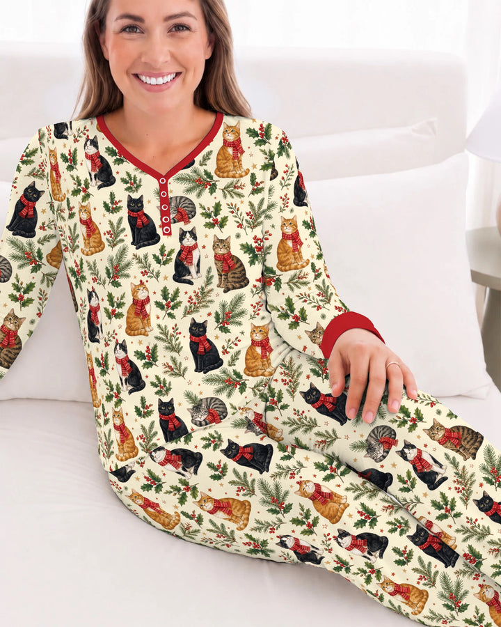 Christmas Cat Carolers Bamboo Women Pajama Set