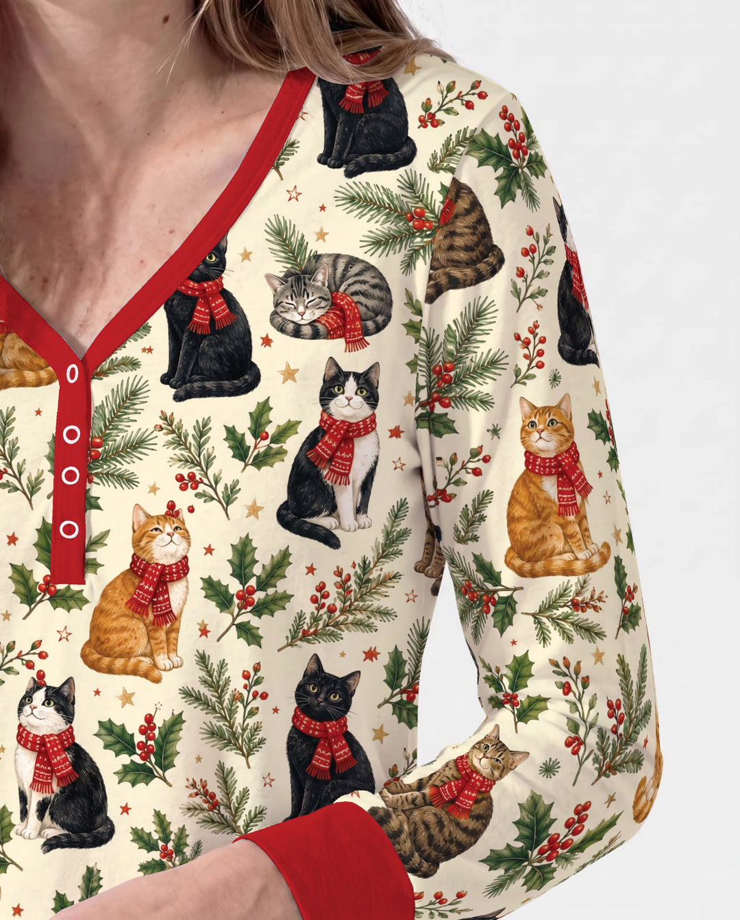 Christmas Cat Carolers Bamboo Women Pajama Set
