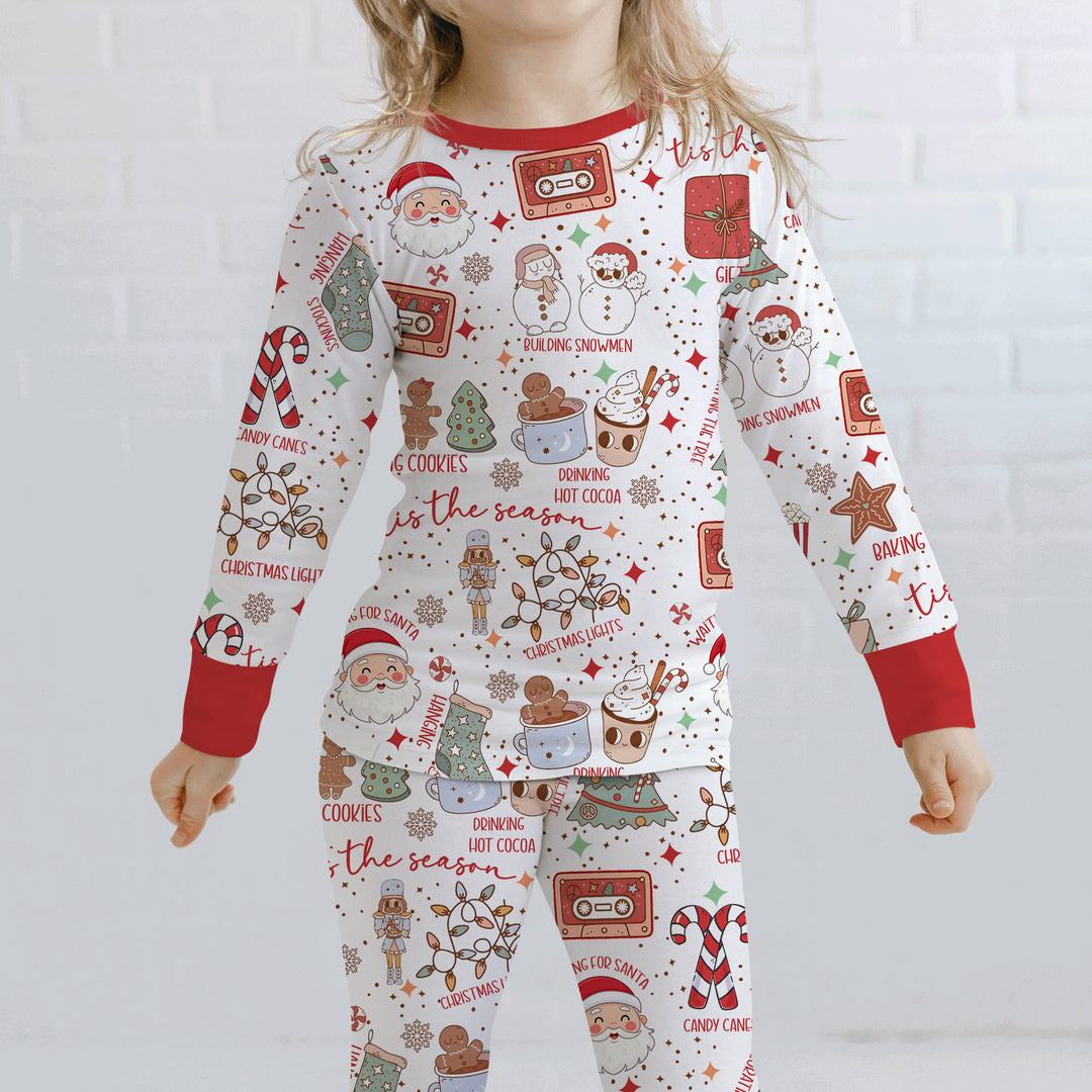 Retro Christmas Bucket List Two Piece Long Sleeve Pajama Set , Retro Christmas Bucket List Two Piece Long Sleeve Pajama Set - 12-18M