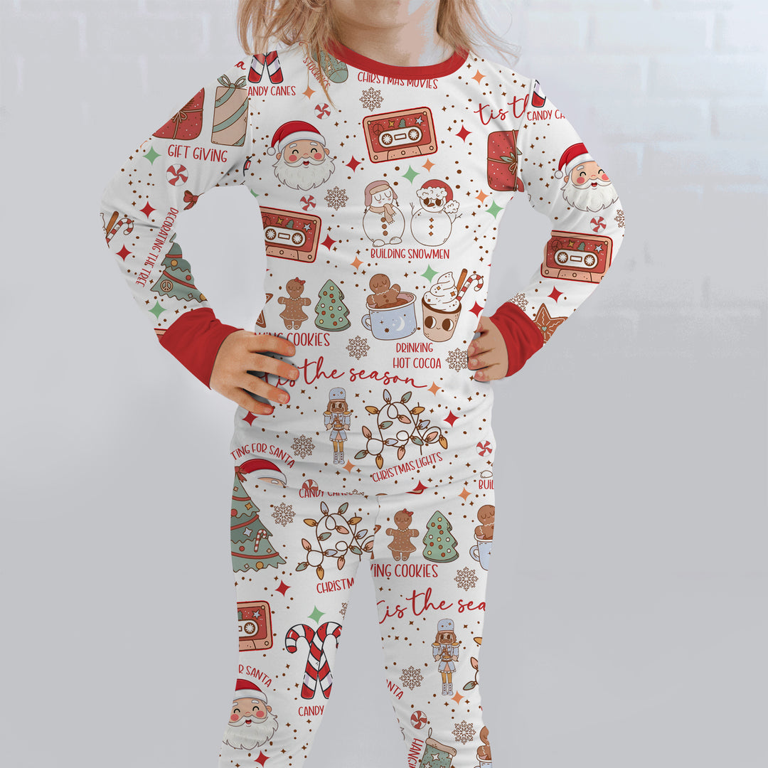 Retro Christmas Bucket List Two Piece Long Sleeve Pajama Set , Retro Christmas Bucket List Two Piece Long Sleeve Pajama Set - 12-18M