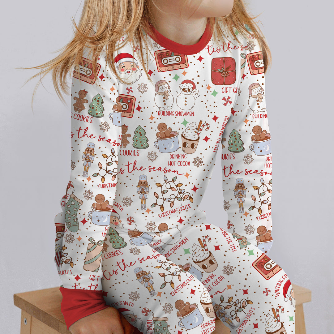 Retro Christmas Bucket List Two Piece Long Sleeve Pajama Set , Retro Christmas Bucket List Two Piece Long Sleeve Pajama Set - 12-18M