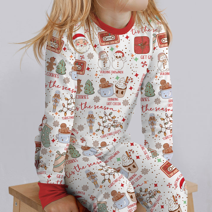 Retro Christmas Bucket List Two Piece Long Sleeve Pajama Set , Retro Christmas Bucket List Two Piece Long Sleeve Pajama Set - 12-18M