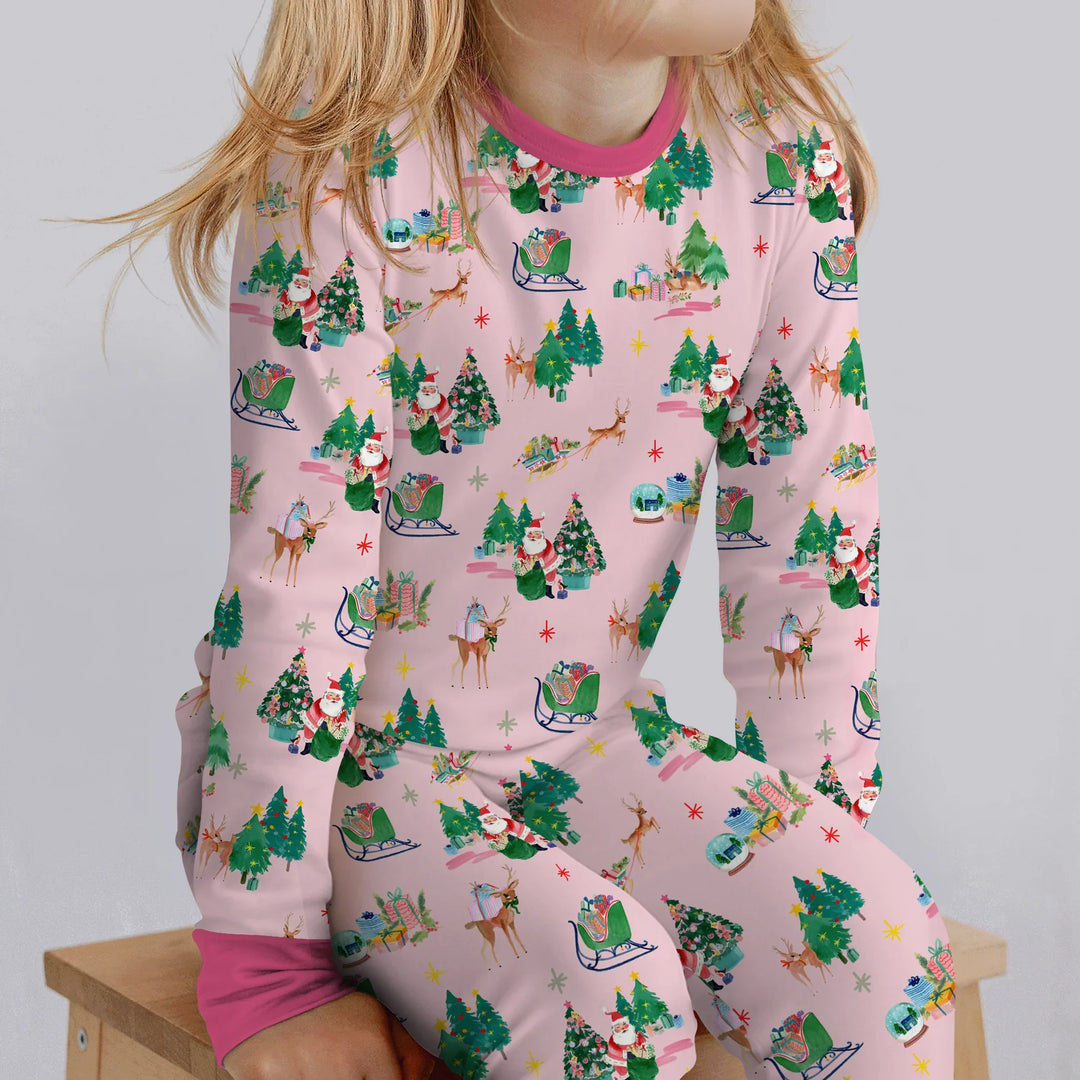 Jolly Forest Christmas Family Matching Two Piece Long Sleeve Pajama Set