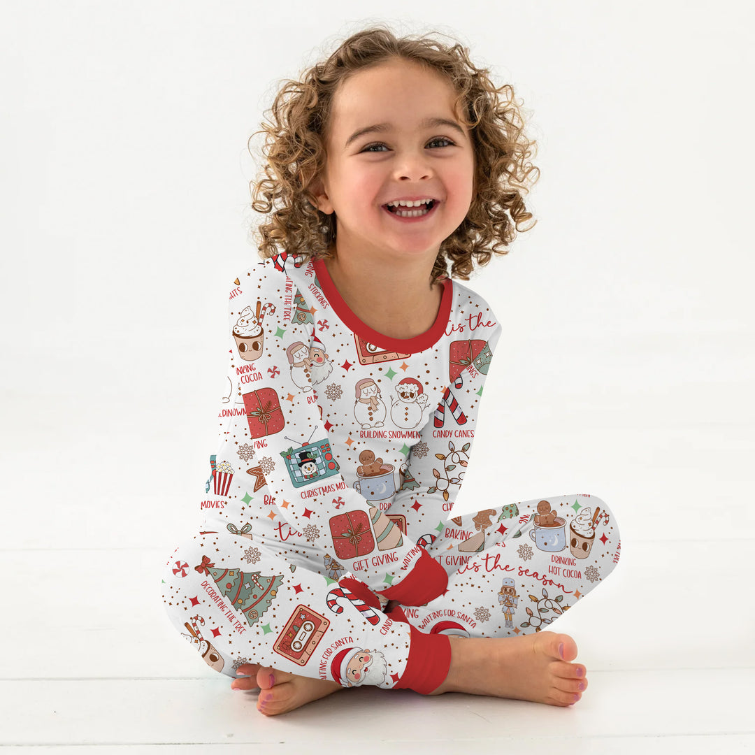 Retro Christmas Bucket List Two Piece Long Sleeve Pajama Set , Retro Christmas Bucket List Two Piece Long Sleeve Pajama Set - 12-18M