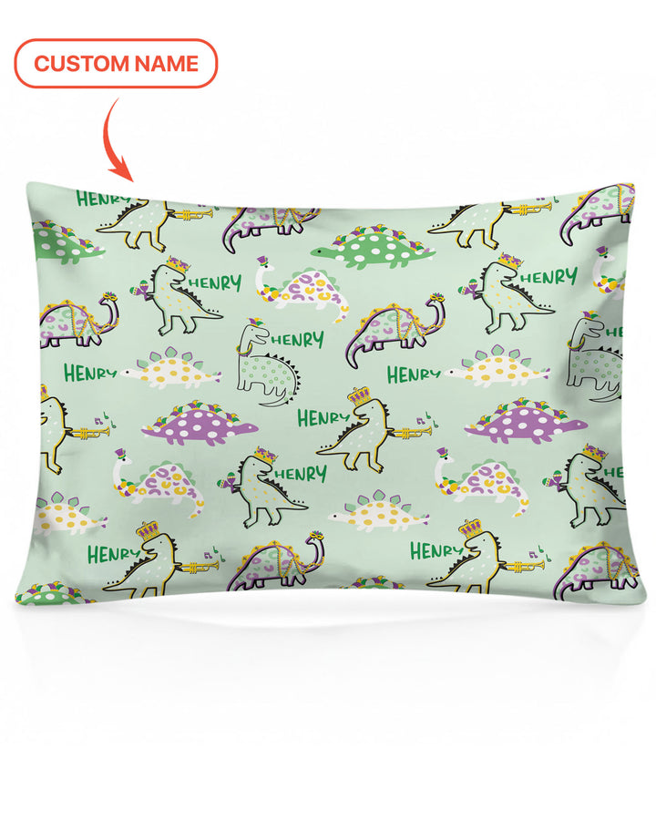 Custom Name Mardi Gras Saurus Pillow Case