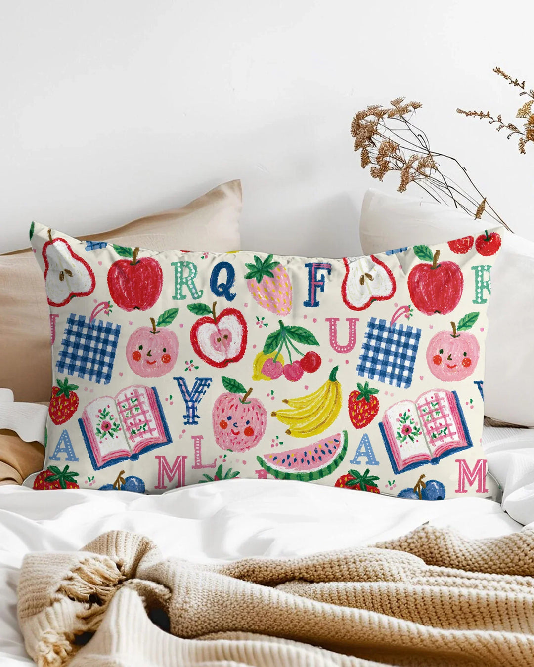 Back To School Fruit Alphabet Bamboo Pillow Case