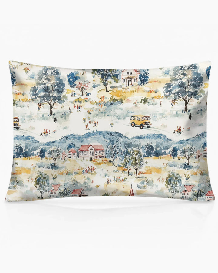 Whimsical Watercolor School Village Bamboo Pillow Case