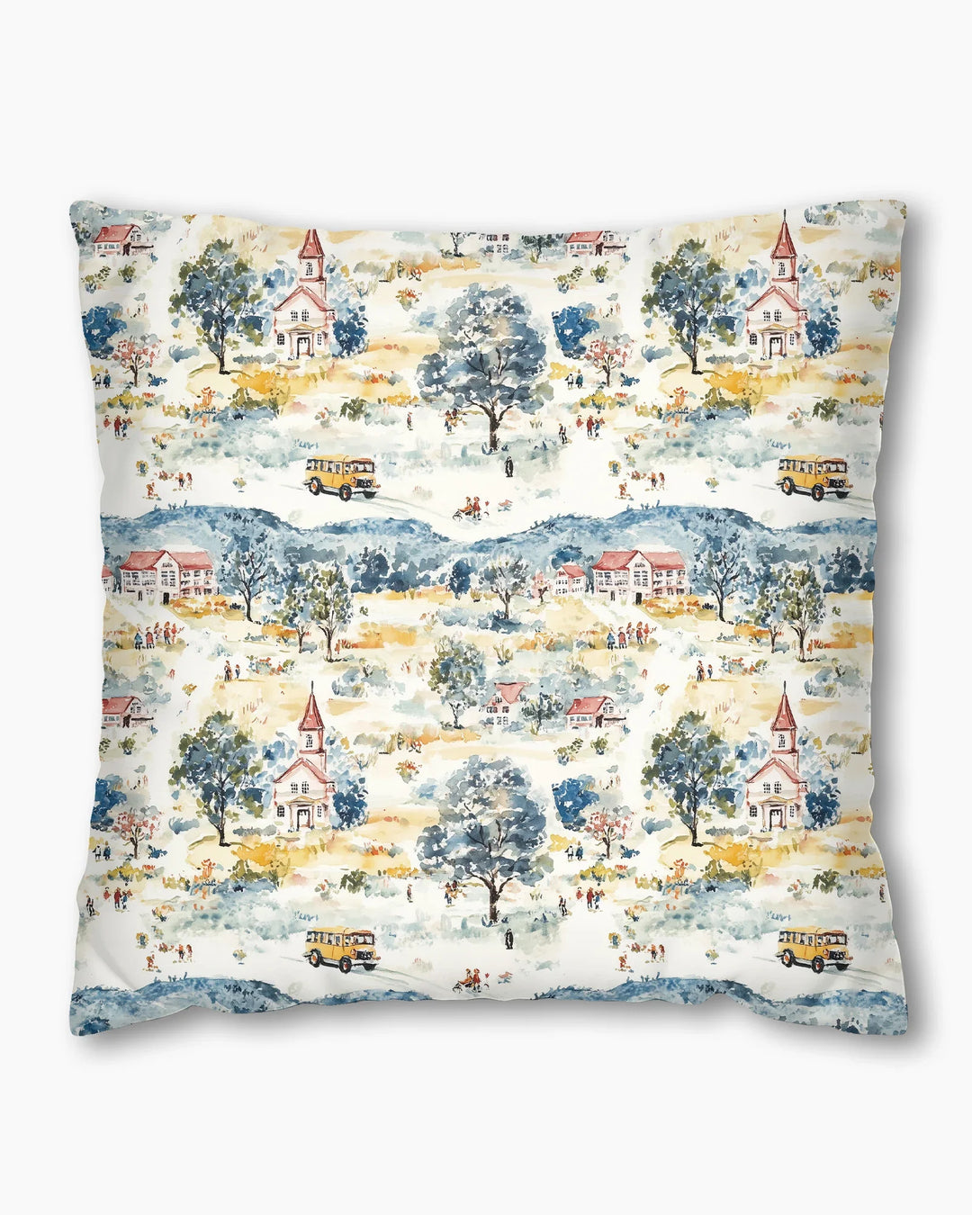 Whimsical Watercolor School Village Bamboo Pillow Case