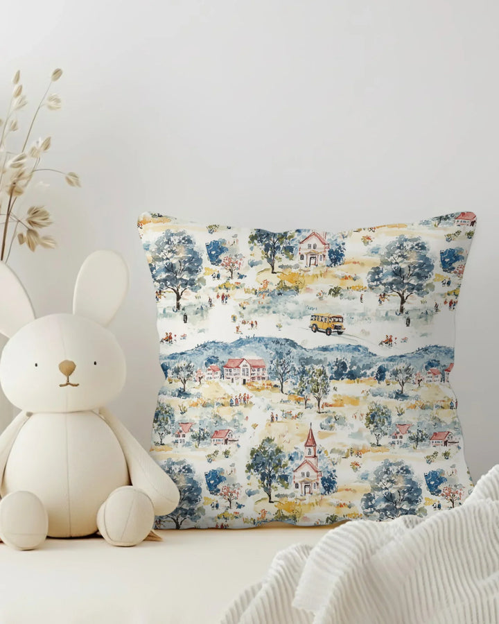 Whimsical Watercolor School Village Bamboo Pillow Case