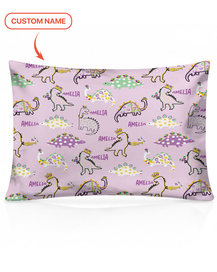 Custom Name Mardi Gras Saurus Pillow Case