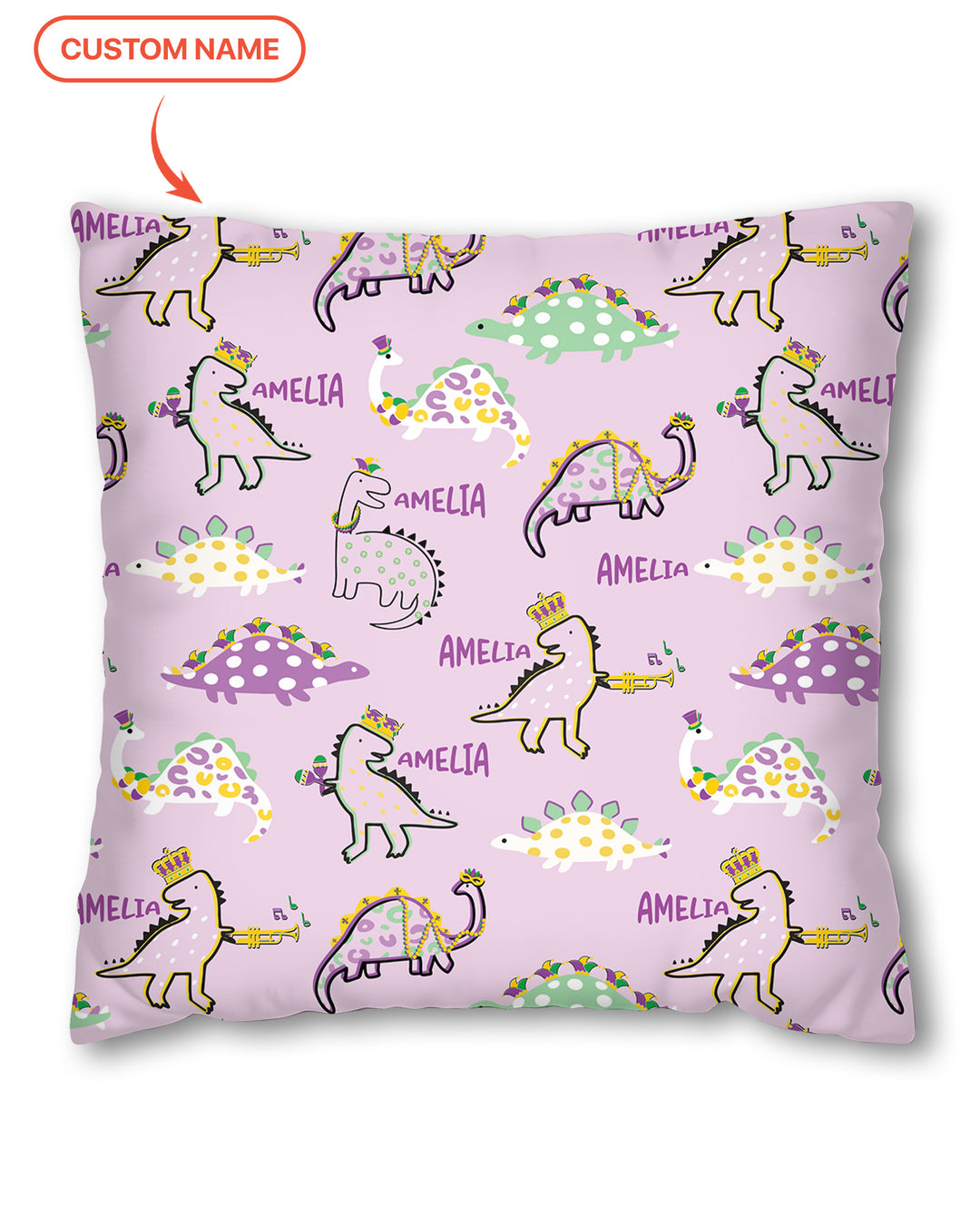 Custom Name Mardi Gras Saurus Pillow Case