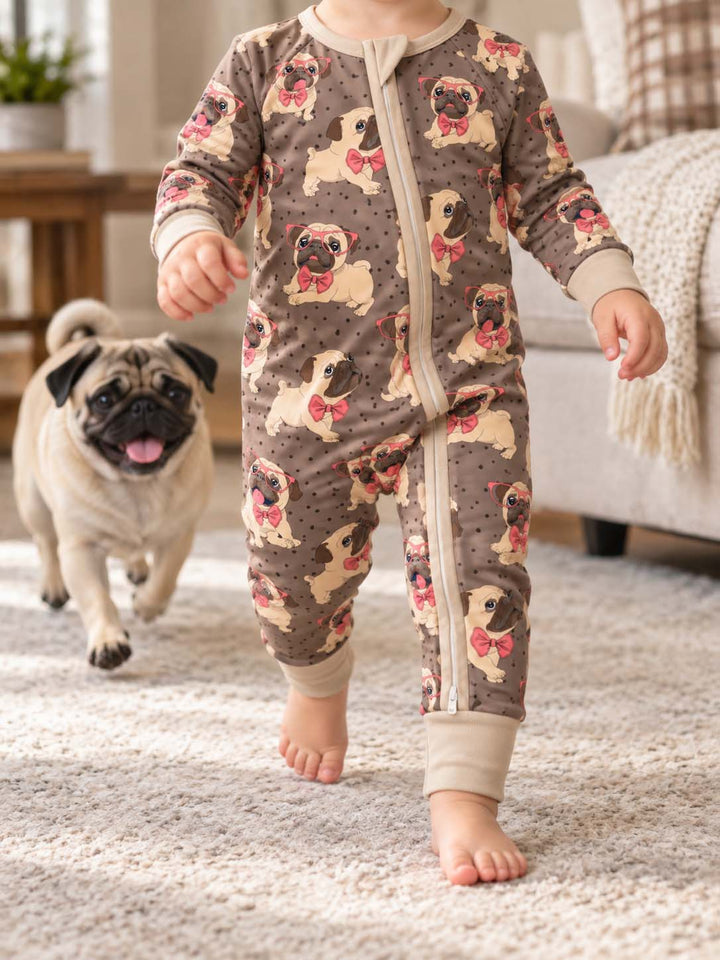 Pink Bow Pug Puppies Bamboo Convertible Zippy