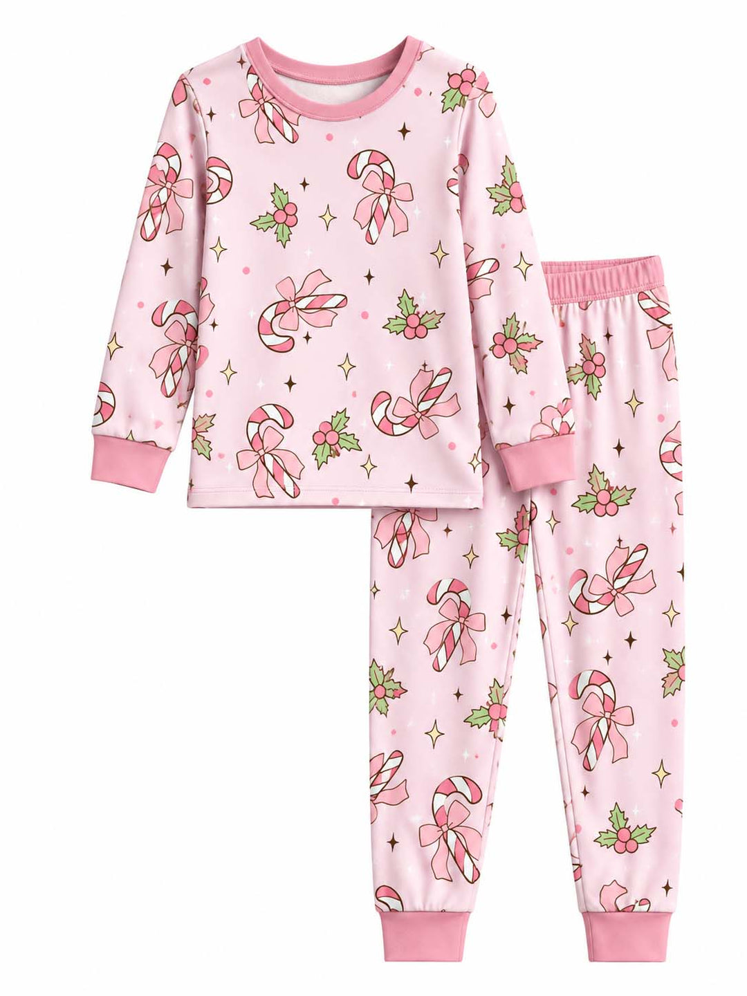 Pink Candy Cane Bows Bamboo Two Piece Long Sleeve Pajama Set